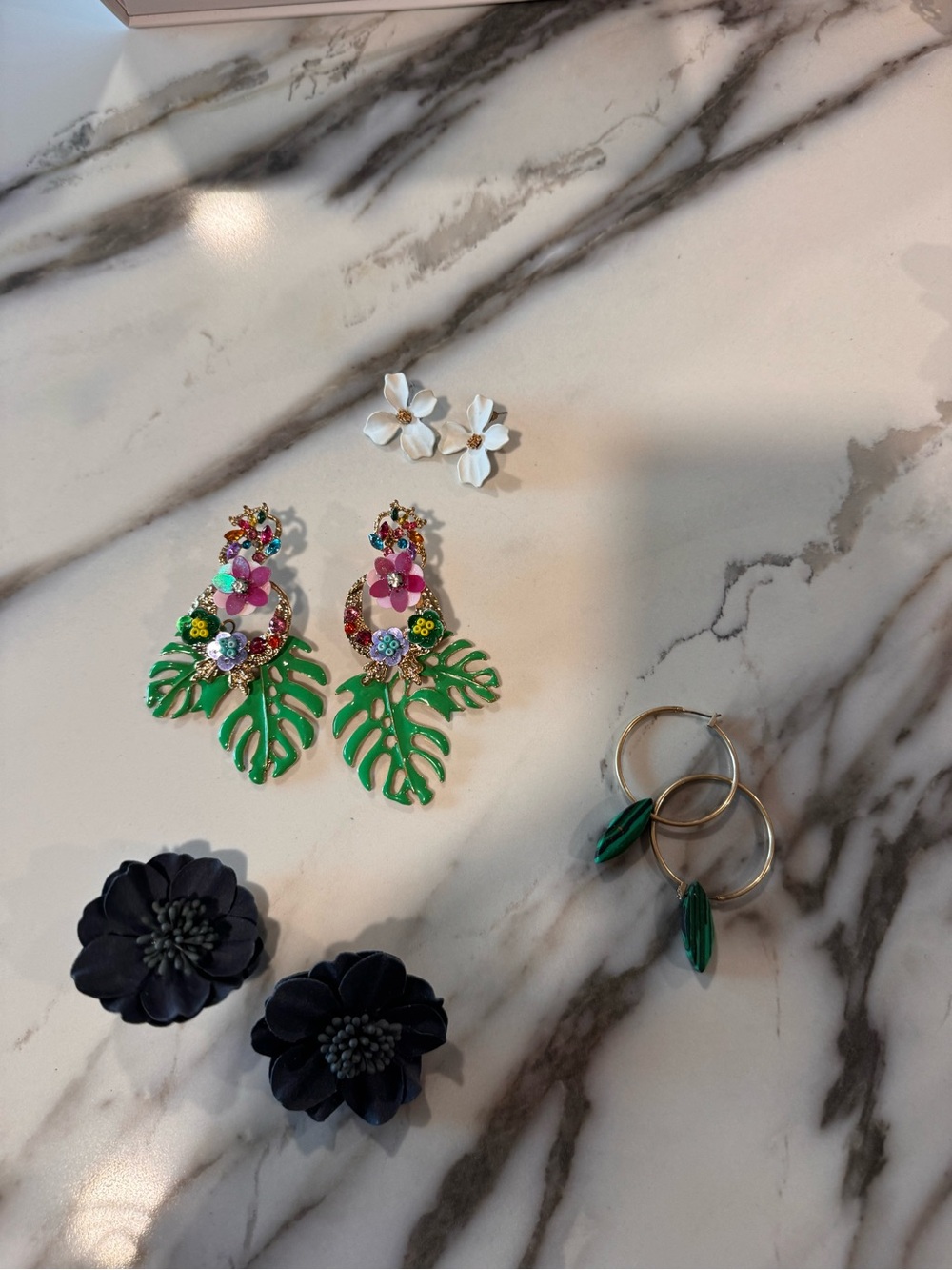 Tropical Green Leaf and Floral Statement Earrings -Women Jewelry- lot of 4 pairs